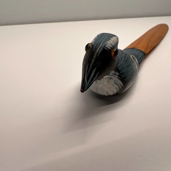 Vintage Hand Carved & Painted Wood Blue Jay Bird Letter Opener - Picture 4 of 7